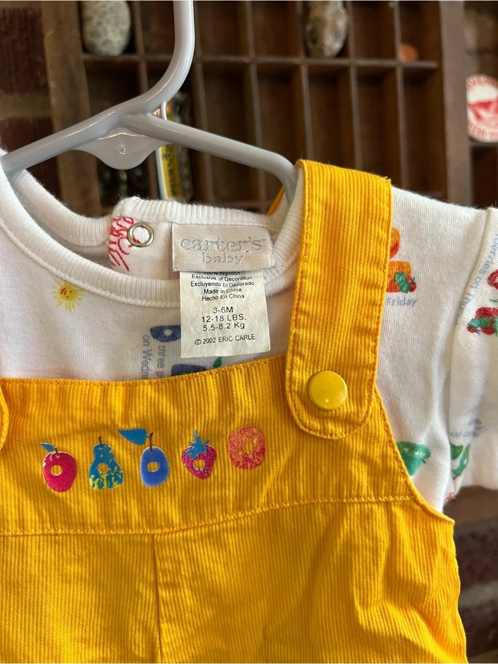 Carter's vintage 2002 Corduroy Bubble Romper with Caterpillar Applique